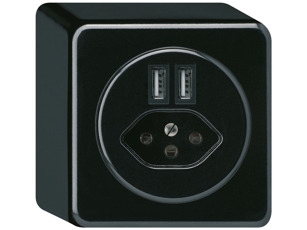 AP-Steckdose 2×USB & Typ 13 basico Q 2400mA schwarz