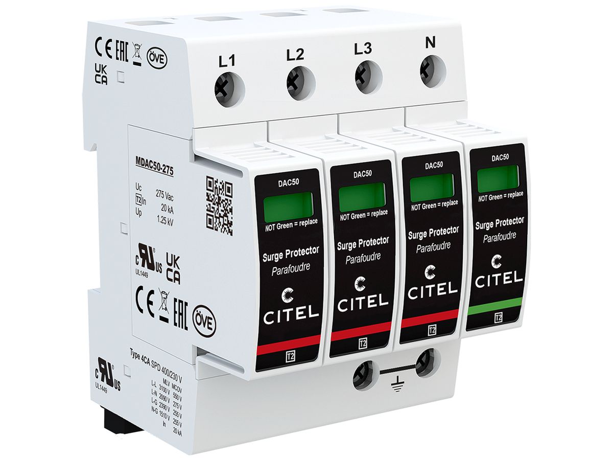 Überspannungsableiter  Citel DAC50VGS-31-275, Typ 2+3, 3-polig