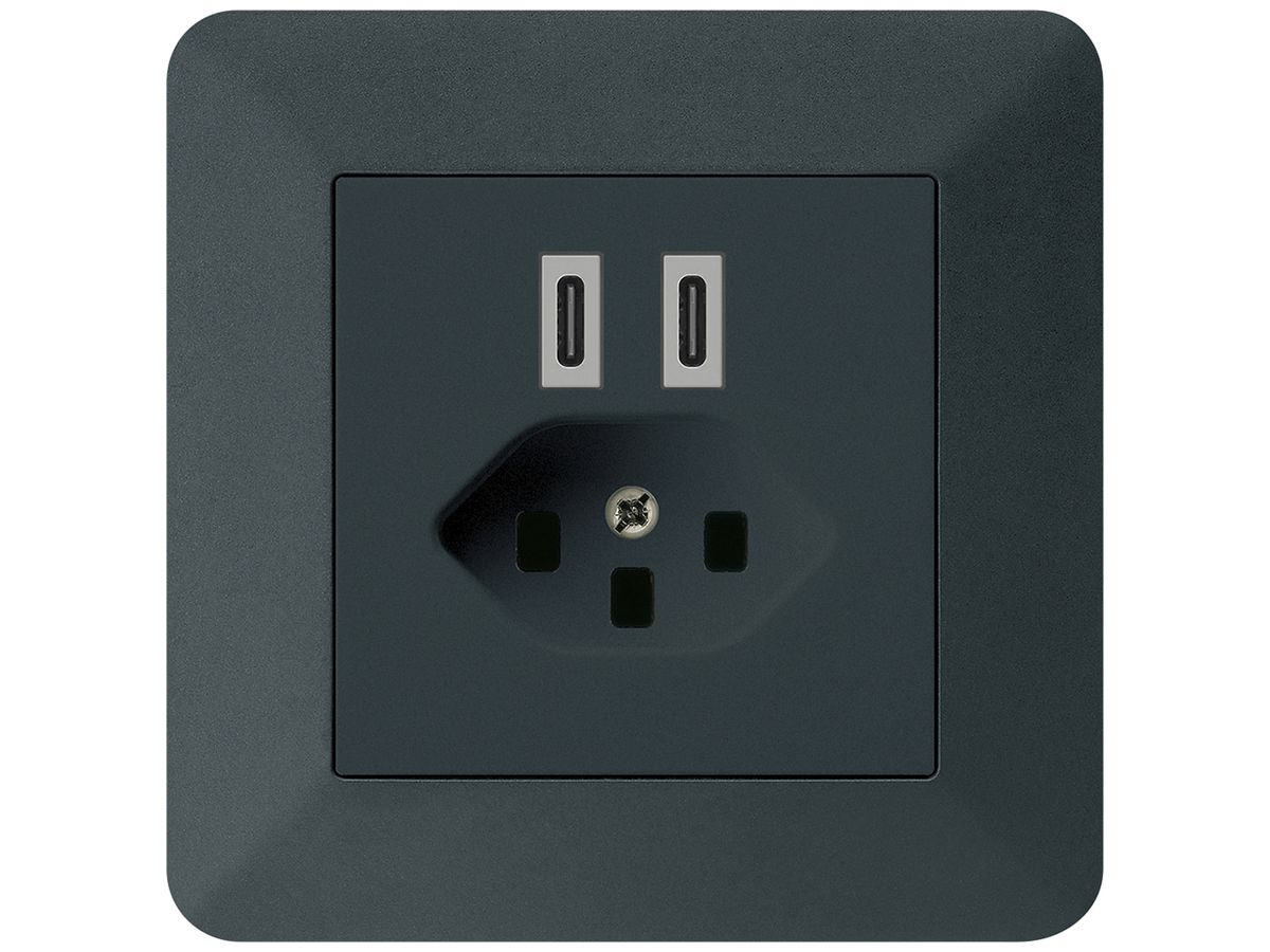 UP-USB-Ladesteckdose Hager kallysto.trend C-C 20W+T23 5V 94×94mm schwarz