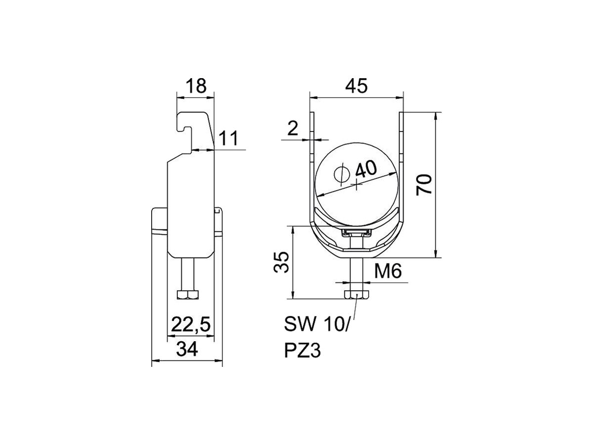 Schnellverleger BET 2056 U-Fuss Kunststoff 34…40mm 1×Kabel Aluminium