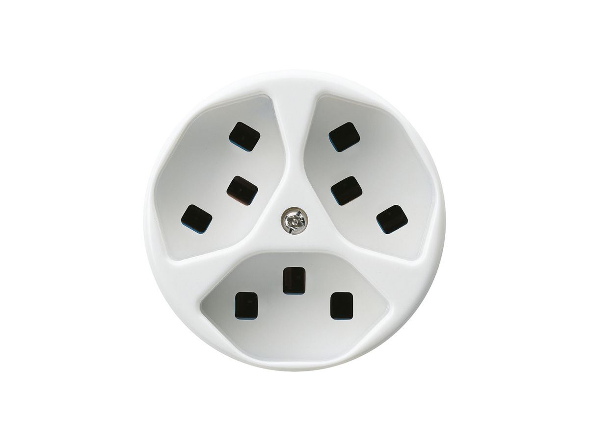 Steckdose Hager basico 3×Typ 23 A weiss