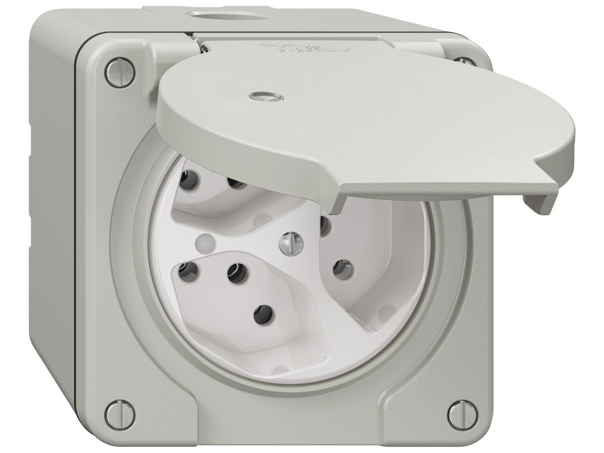 AP-Steckdose NEVO SNAPFIX® 3×T13 10A 250V beleuchtet 87×87×70mm IP21 lgu