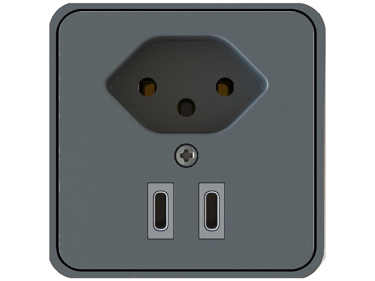 AP-Steckdose MH BUILD 1×T13 2×USB-C 10A 230V 65×65×65mm IP20 an