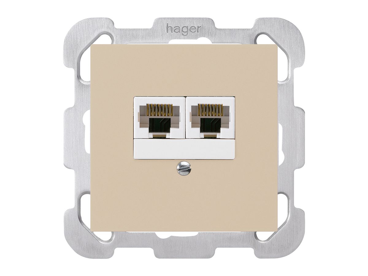 UP-Dose kallysto 2×RJ45u parallel beige mit Befestigungsplatte