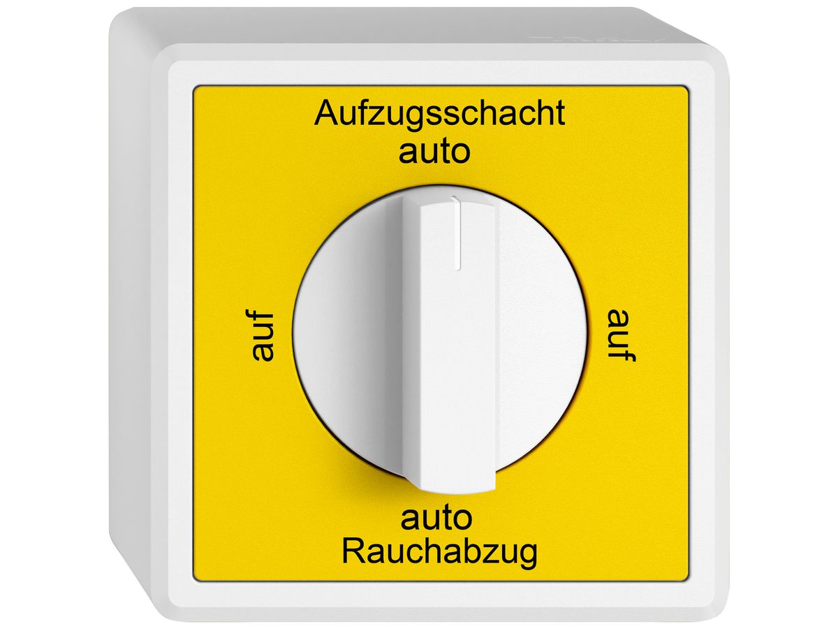 AP-Drehschalter EDIZIO.liv SNAPFIX® m.Drehgriff Grav.D auto-auf-auto-auf gelb