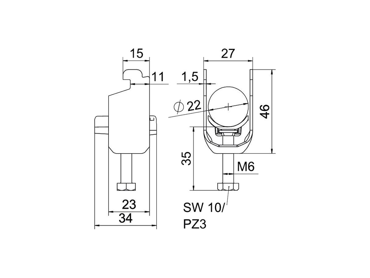 Schnellverleger BET 2056 N-Fuss Kunststoff 16…22mm 1×Kabel A2 1.4301