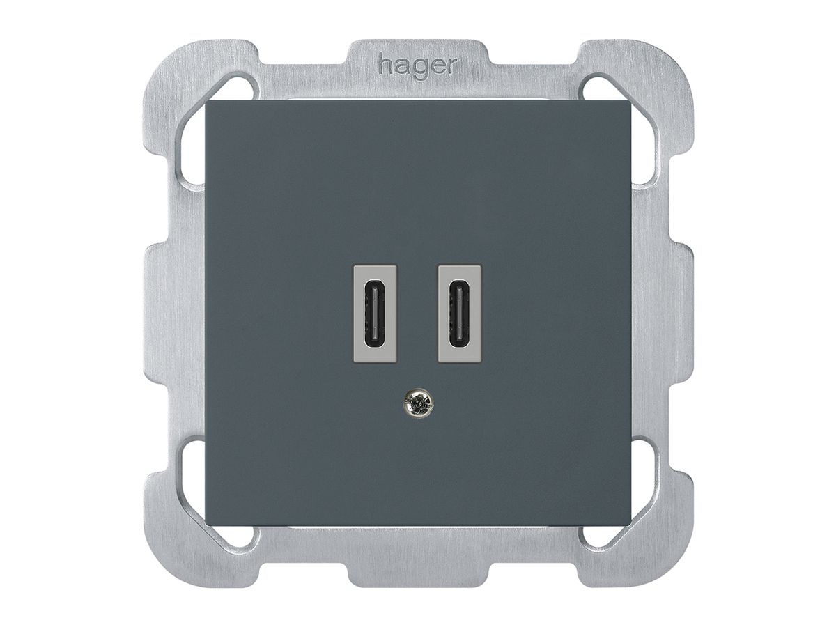 UP-USB-Ladesteckdose Hager kallysto C-C 20W 5V 77×77mm anthrazit