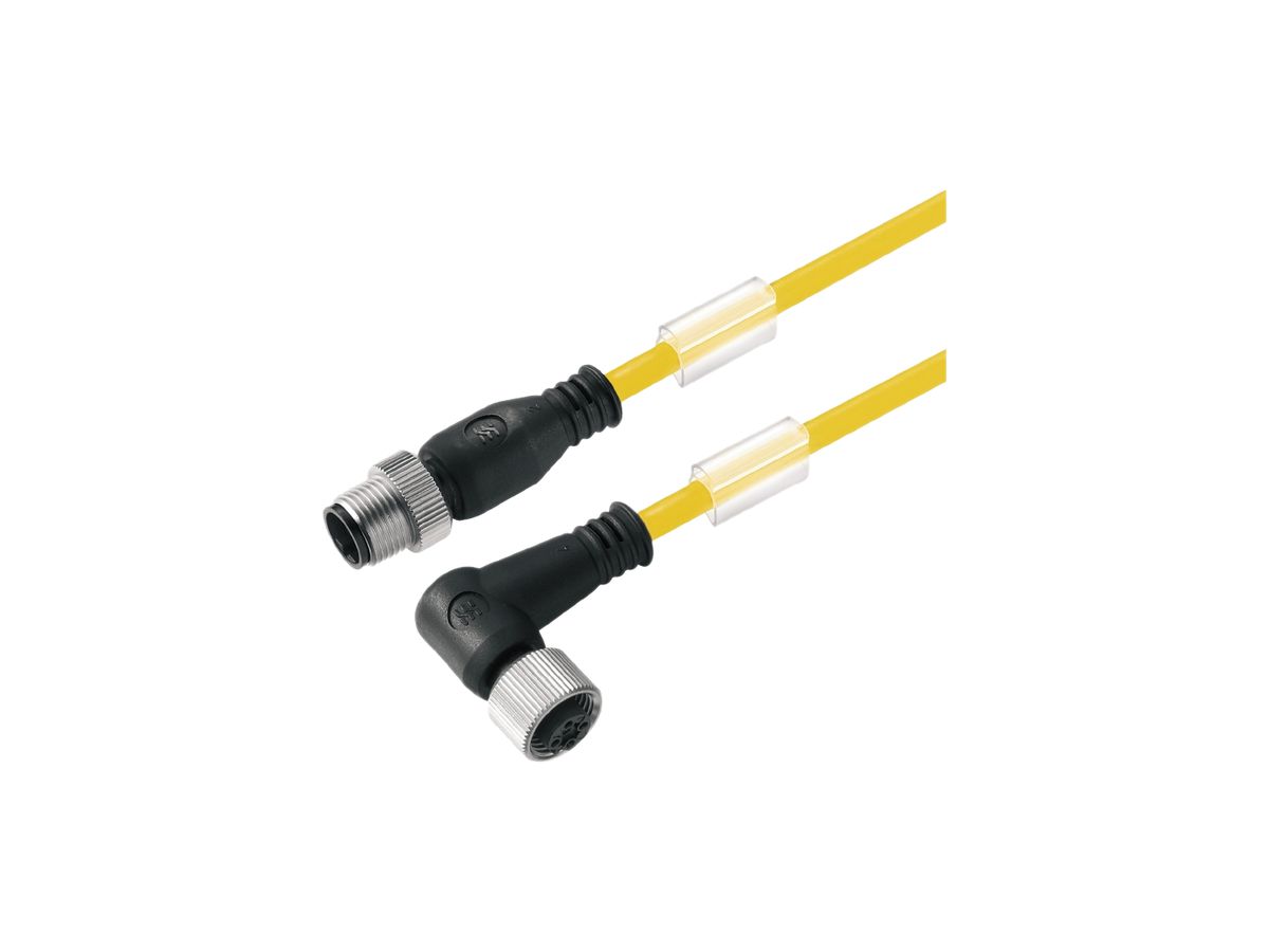 Kabel Weidmüller M12/M12 4L 5m Stift gerade/Buchse gewinkelt PUR gelb, A