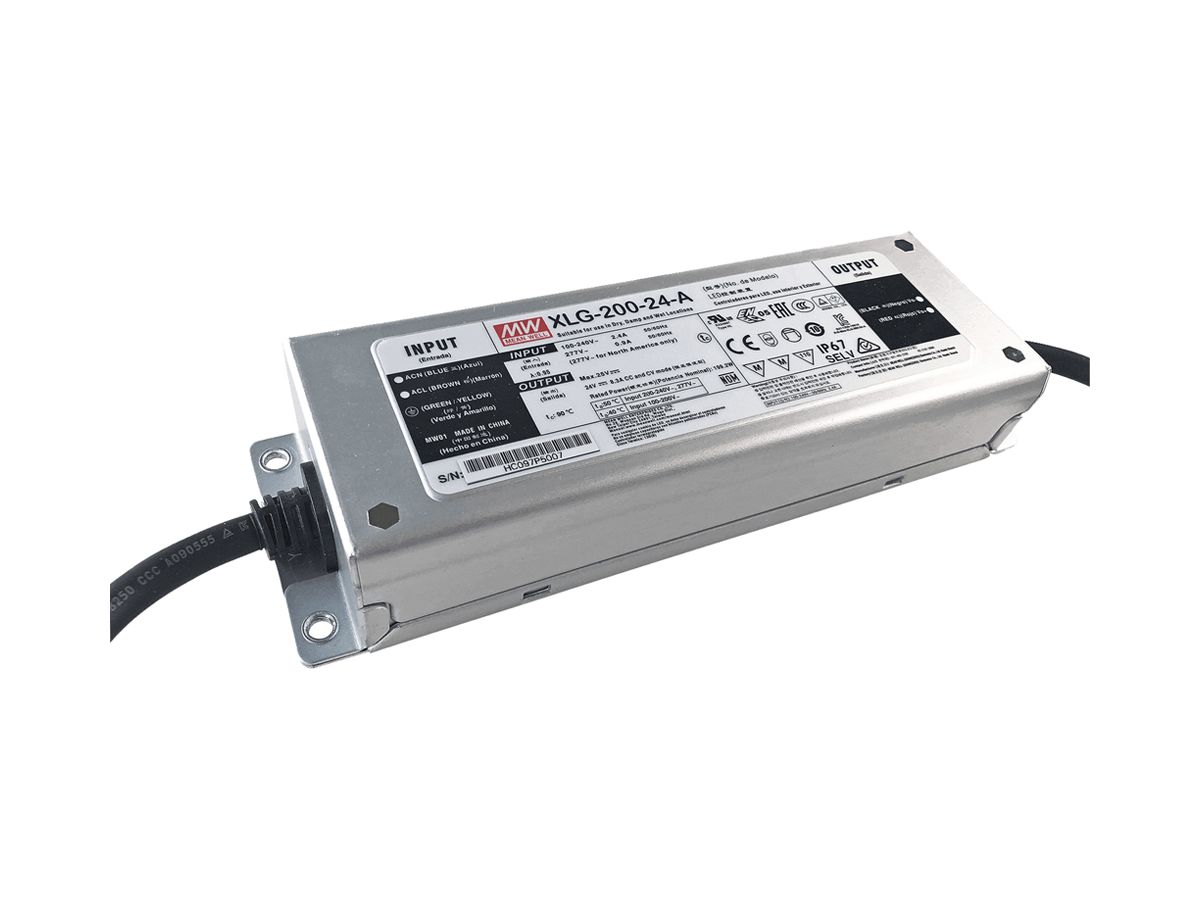 LED-Betriebsgerät MEAN WELL XLG 0…200W 24V 0…8300mA ON/OFF 199×63×35.5mm