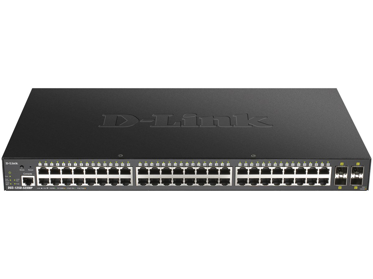Switch D-LINK DGS-1250-52XMP/E, 52-Port smart managed Layer2/3 Gigabit PoE+