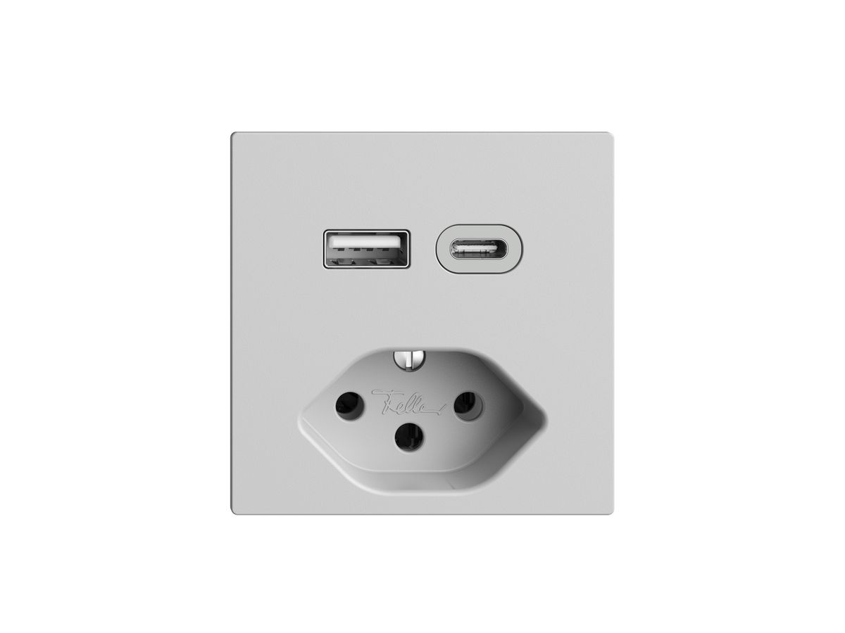 Steckdose USB Typ A+C + Typ 13 Feller EDIZIOdue F 230V 3000mA hellgrau