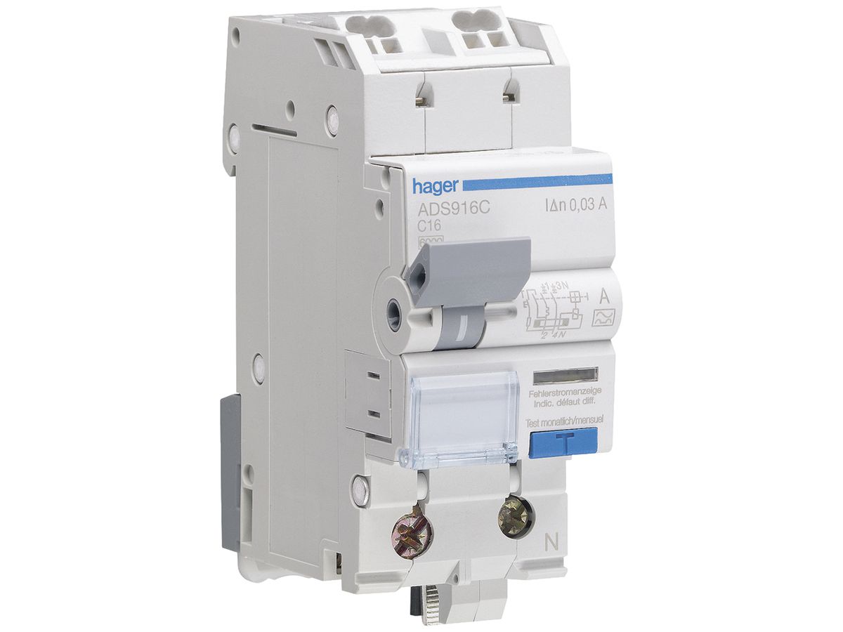 FI/LS-Schalter Hager RCBO quickconnect 2 230V Charakteristik C 16A 0.03A 2TE