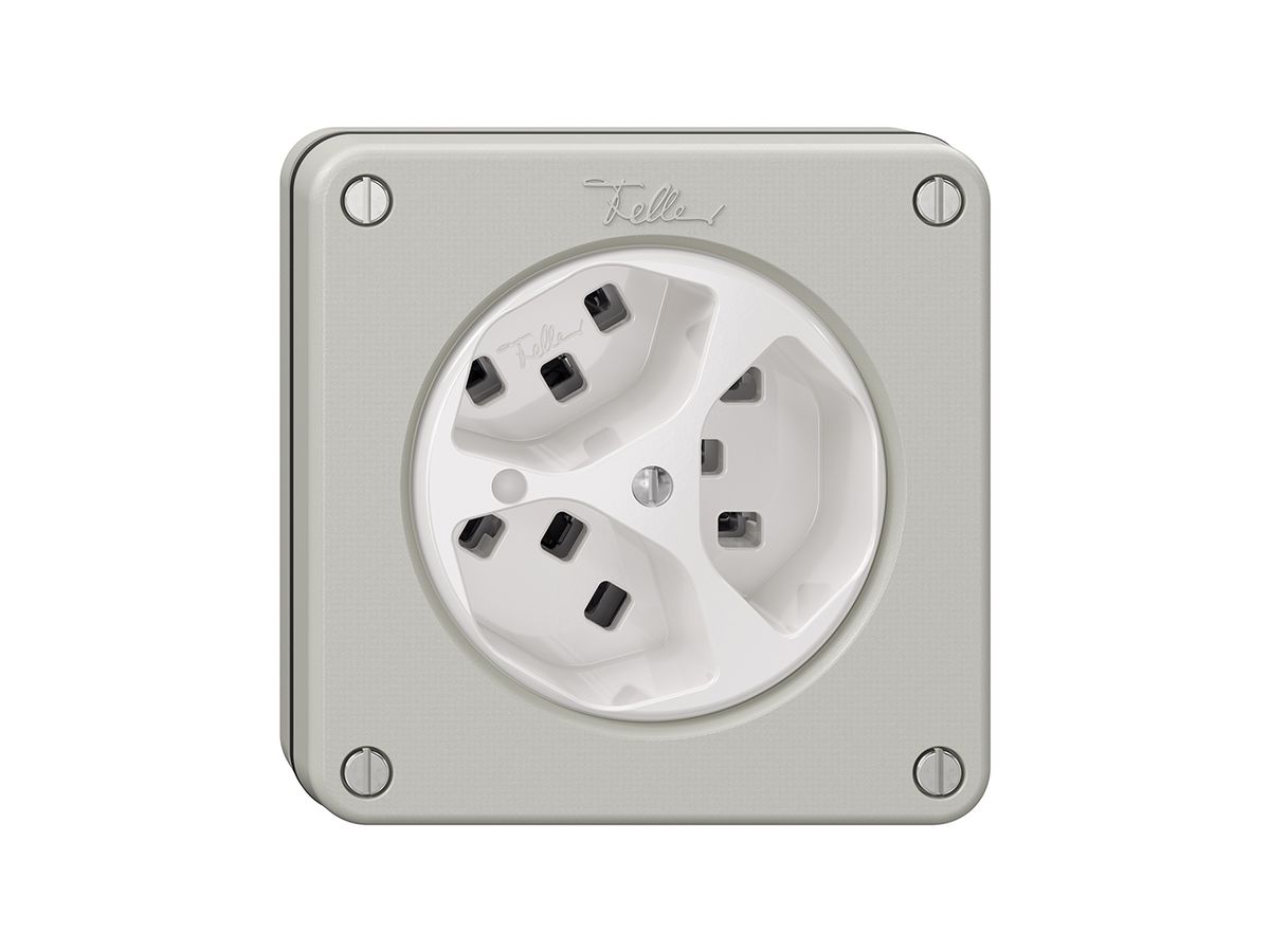 NUPU-Steckdose NEVO, 3×T23, m.LED, lichtgrau