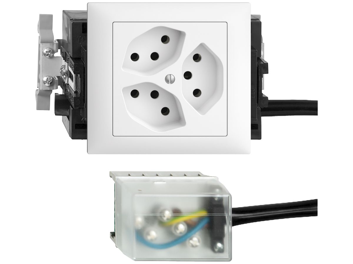 EB-Steckdose EDIZIOdue 3×T13 L2 53mm weiss für Flachkabel Powerbus