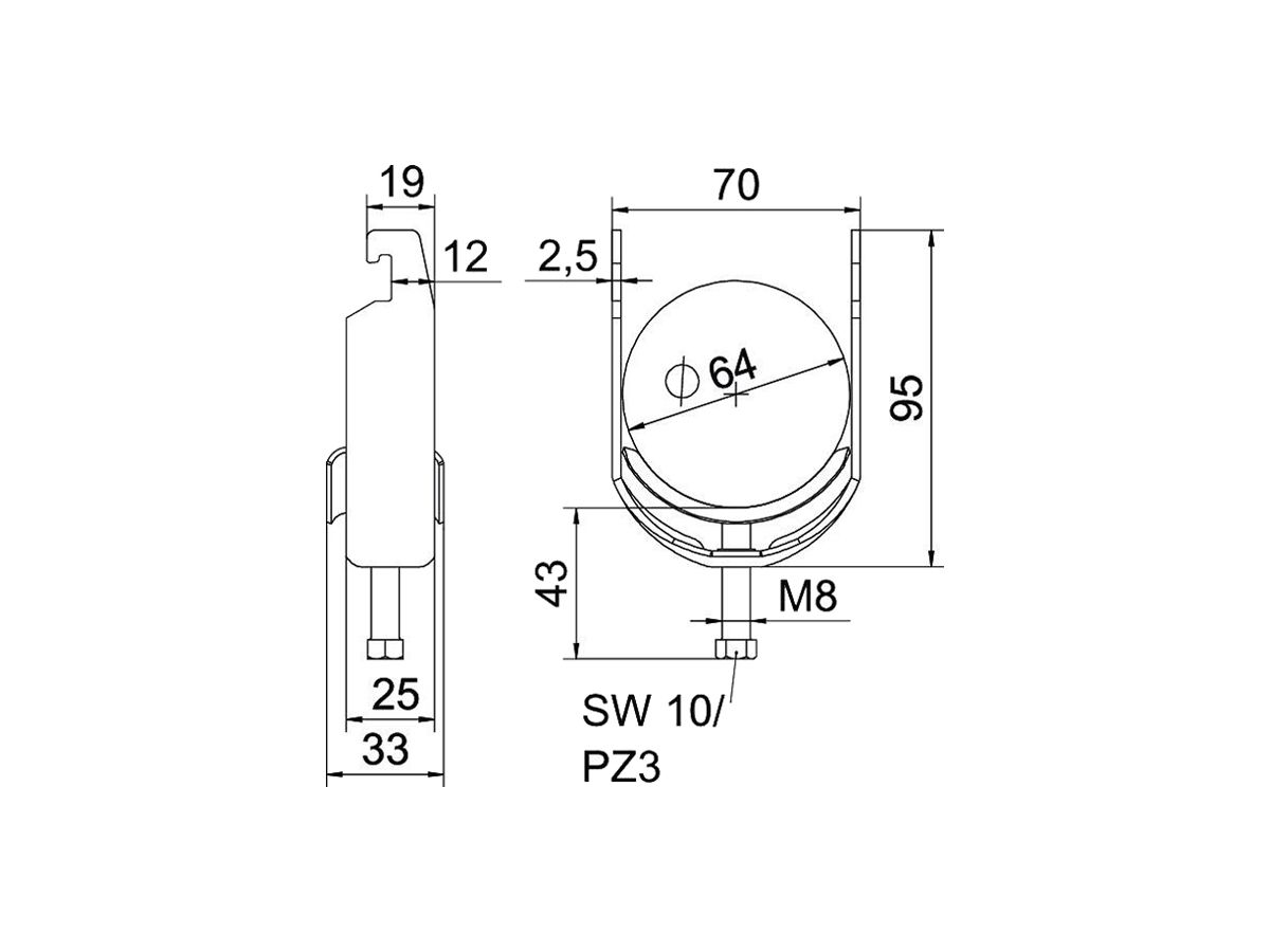 Schnellverleger BET 2056 U-Fuss Metall 58…64mm 1×Kabel A4 1.4571