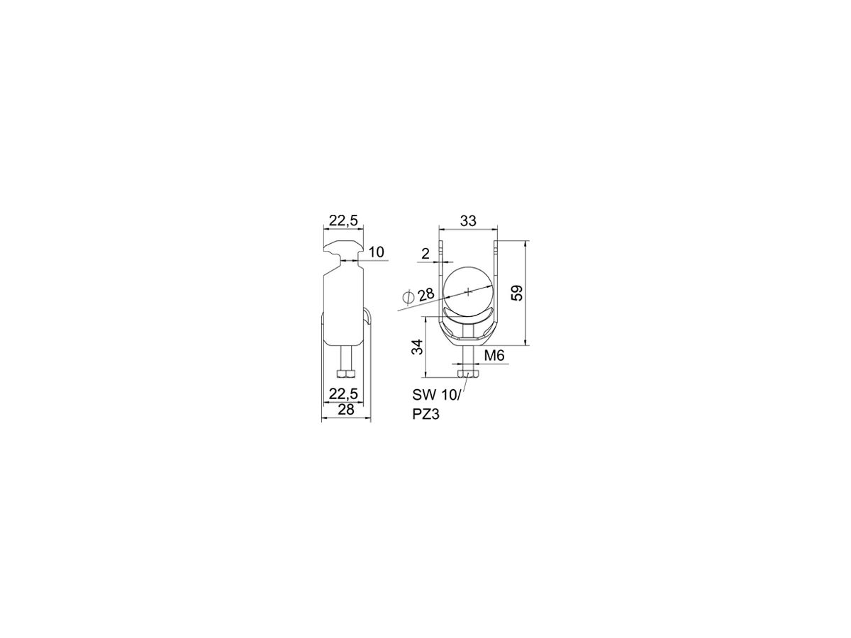 Schnellverleger BET 2056 H-Fuss Metall 22…28mm 1×Kabel Stahl tfZn