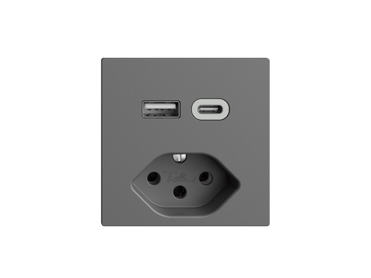 Steckdose USB Typ A+C + Typ 13 Feller EDIZIOdue F 230V 3000mA dunkelgrau
