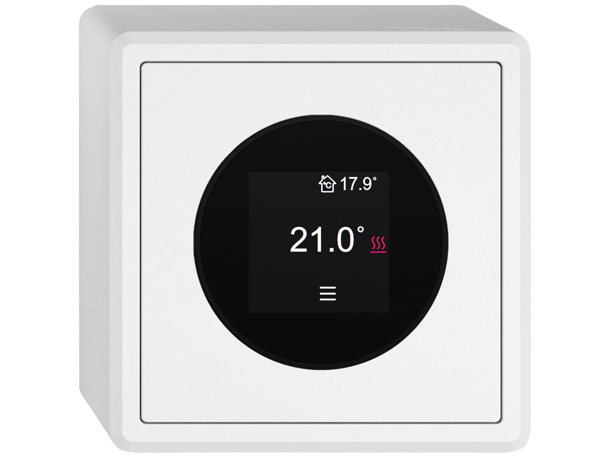AP-Raumthermostat EDIZIO.liv SNAPFIX® 230VAC 4…30°C 74×74mm weiss