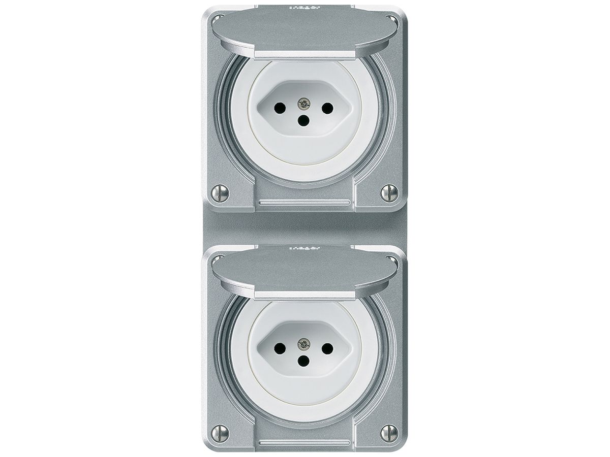 UP-Kombination Hager robusto I-I vertikal Typ 13+Typ 13, aluminium