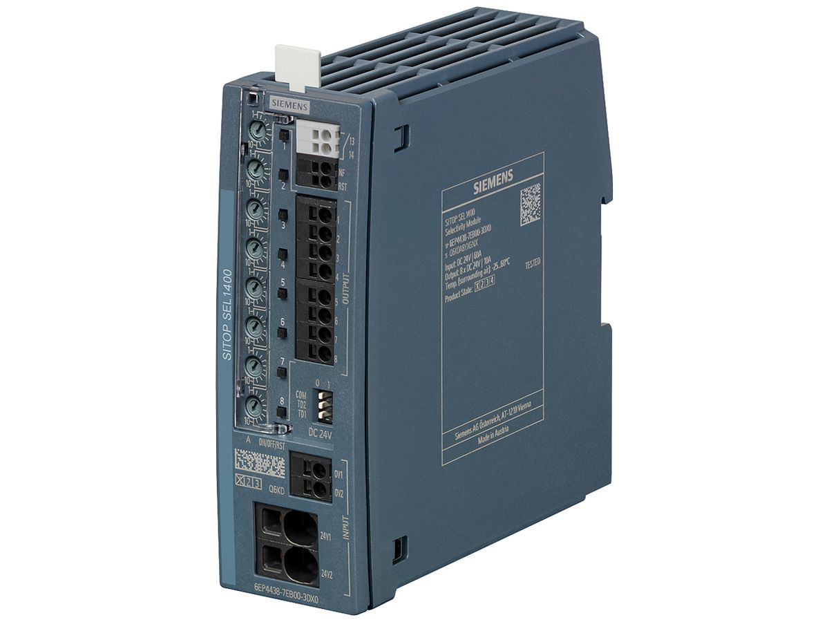 Selektivitätsmodul Siemens SITOP, IN: 24VDC/72A, OUT: 24VDC/8×10A, begrenzend