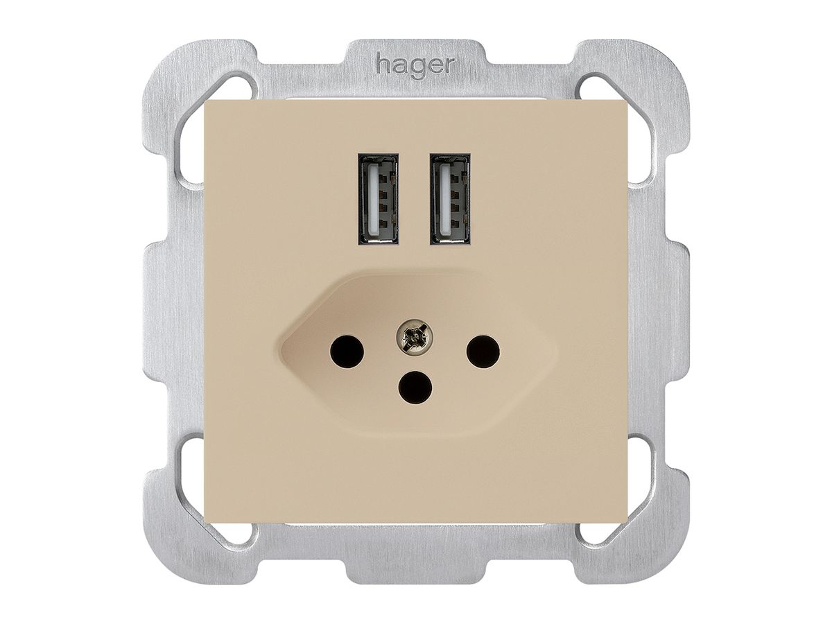 UP-Steckdose 2×USB & T13 kallysto B 2400mA beige
