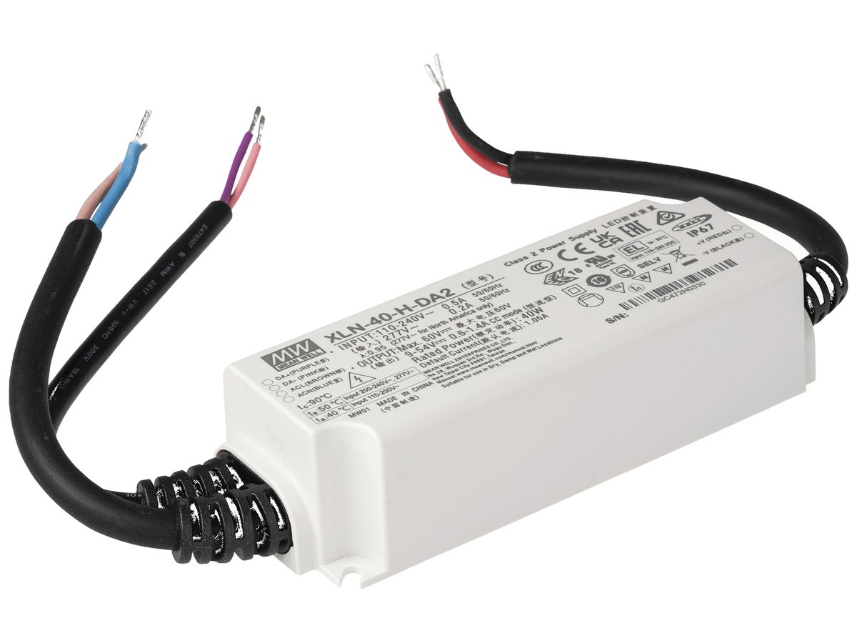 LED-Betriebsgerät MEAN WELL XLN 5.4…40W 9…54V 600…1400mA DALI 114×44×32mm