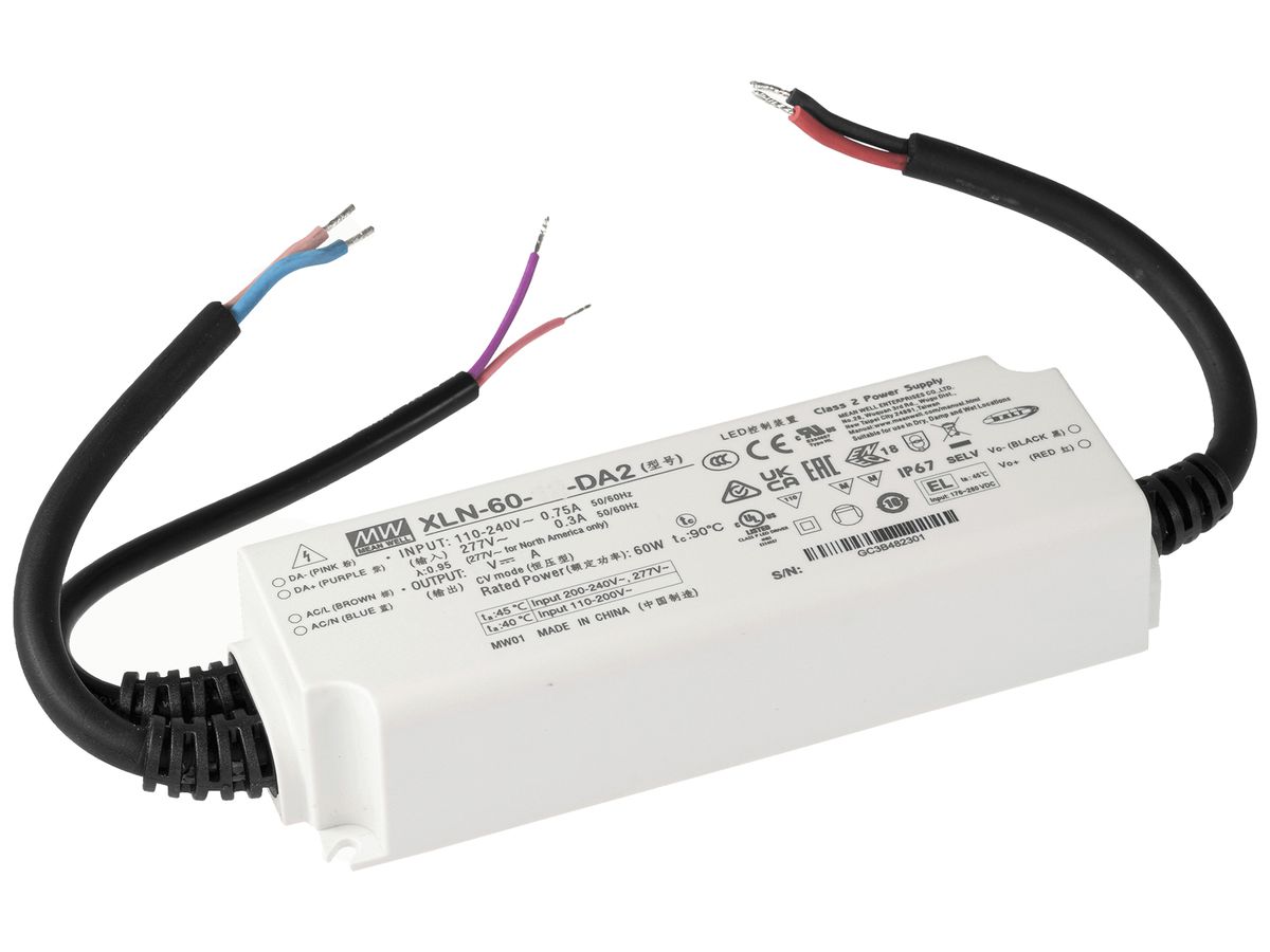 LED-Betriebsgerät MEAN WELL XLN 0…60W 12V 0…5000mA DALI 141×49×32mm