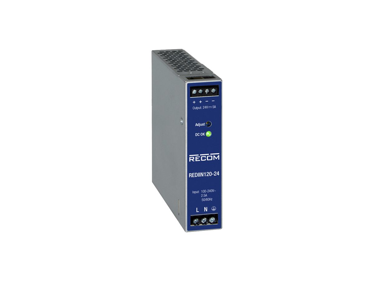EB-Schaltnetzteil RECOM REDIIN120-24 IN: 90…264VAC OUT: 24VDC/120W 30mm