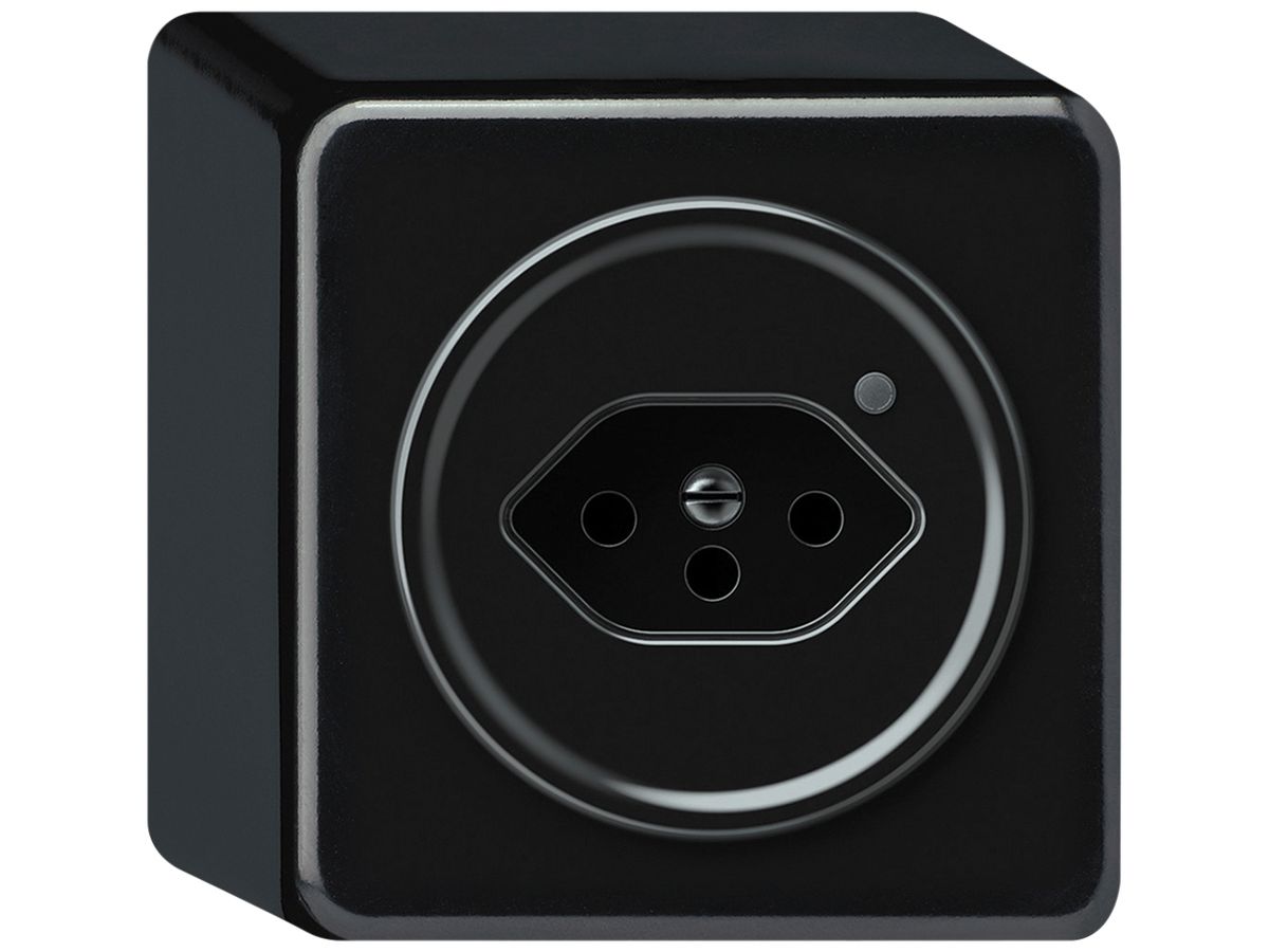 AP-Steckdose origin 1×Typ 13 bel.grün 10A 230V 88×88×54mm schwarz