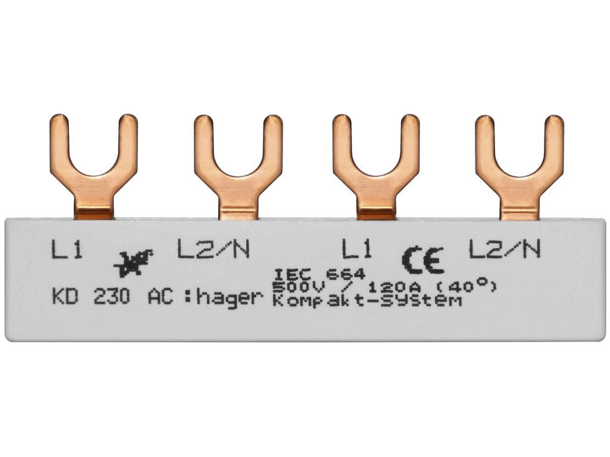 Phasenschiene Hager 2P 2L Gabel 10mm² 120A 80×4mm grau