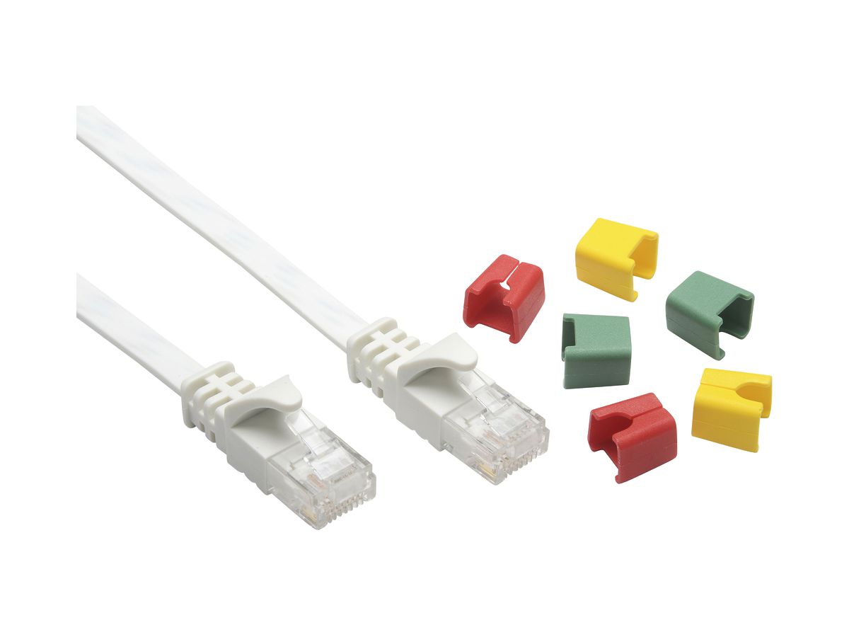 Patchkabel RJ45 CeCoNet Slim, Kat.6A U/UTP, flach, kodierbar, weiss, 0.5m