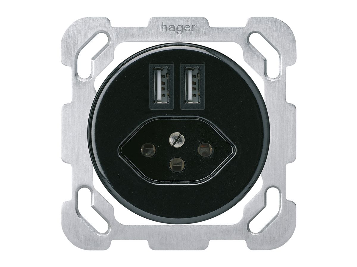 UP-Steckdose 2×USB & Typ 13 basico B 2400mA schwarz