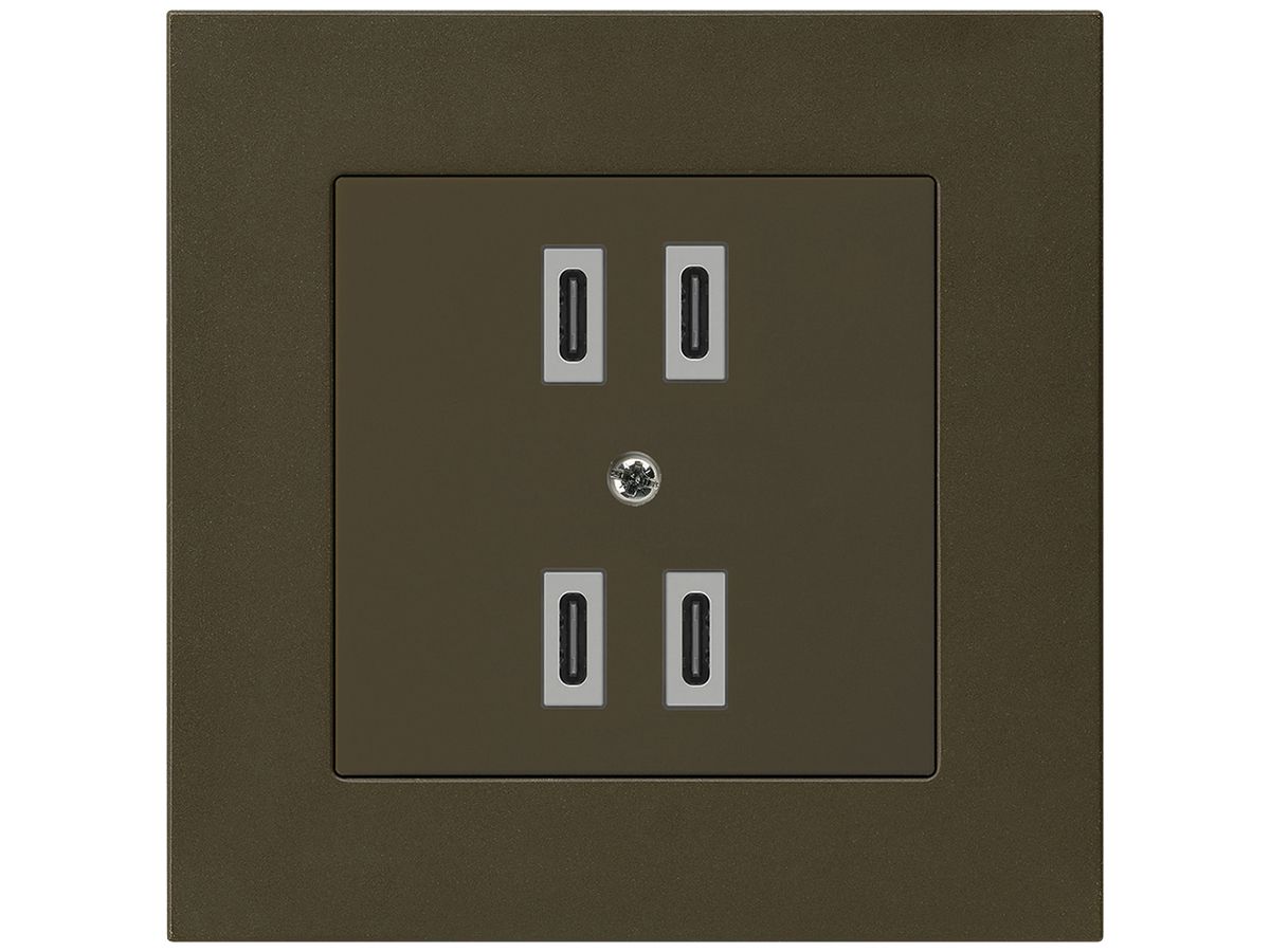 UP-USB-Ladesteckdose Hager kallysto.pro 2×C-C 2×20W/4×10W 5V 94×94mm braun