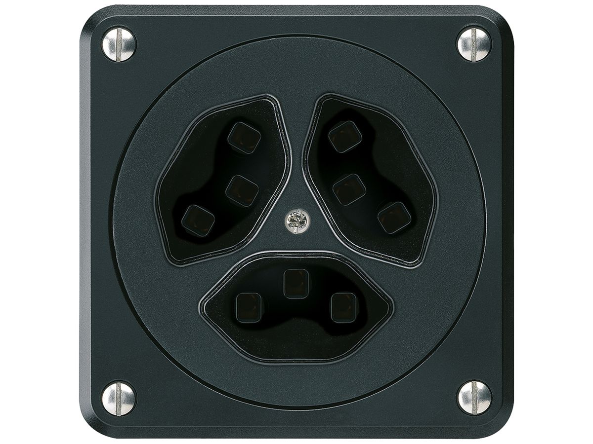 UP-Steckdose Hager robusto, 3×T23, C, schwarz