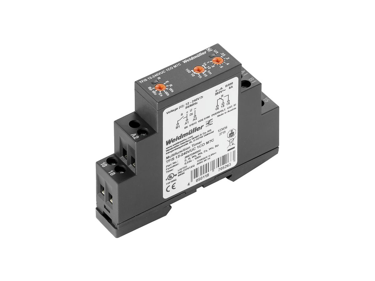 Zeitrelais WM TFIS 12…240VUC 1CO M7C, Steuereingang, 1W 8A, Schraube