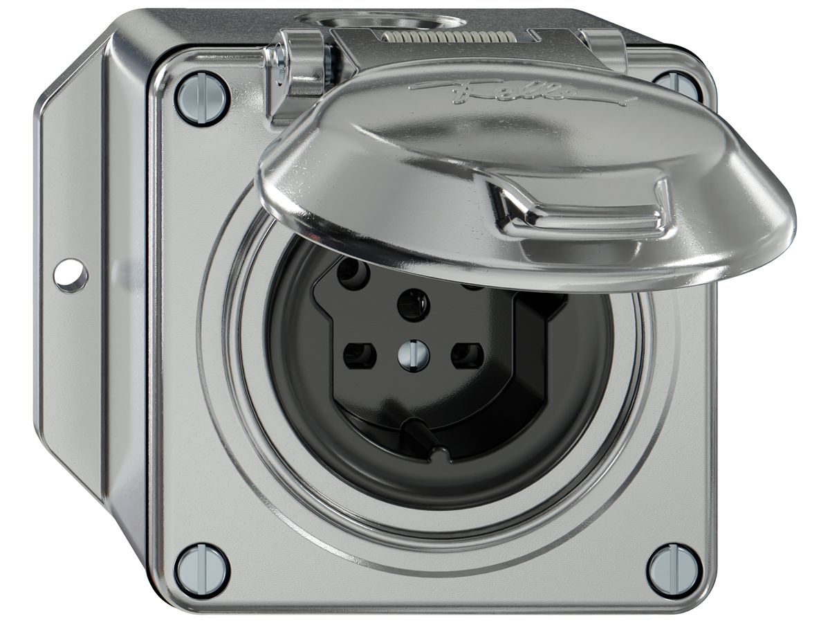 AP-Steckdose ELEMENT SNAPFIX® 1×Typ 15 10A 440V mit Klappdeckel IP20 alu