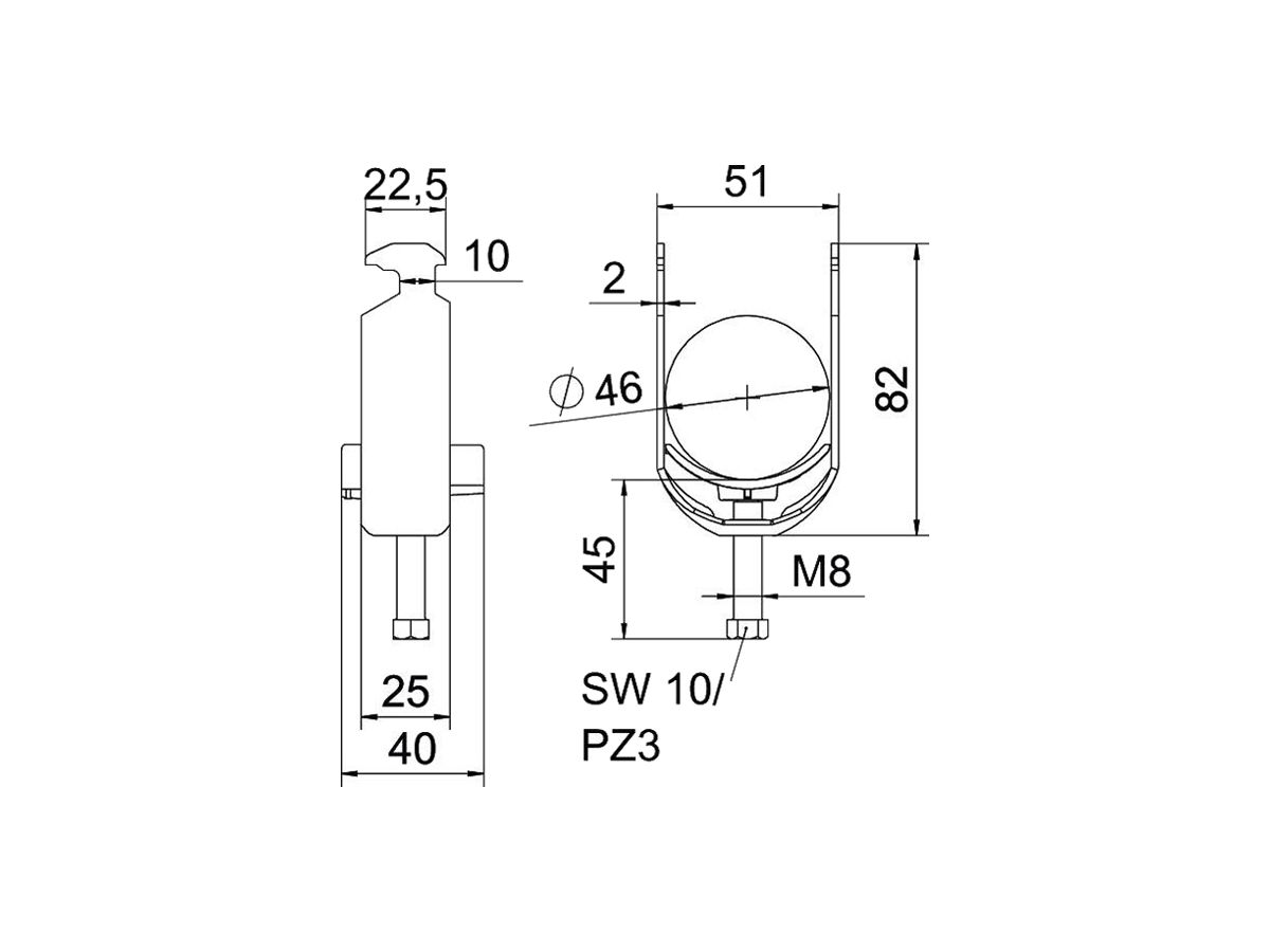 Schnellverleger BET 2056 H-Fuss Kunststoff 40…46mm 1×Kabel Stahl tfZn