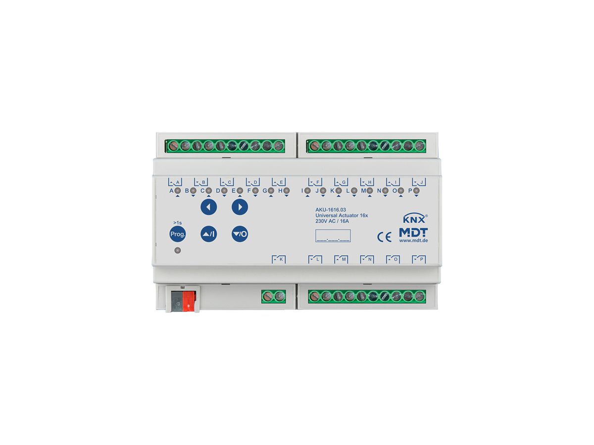 REG-Schaltaktor KNX MDT AKU-1616.03 16-Kan 16A 230VAC 8TE
