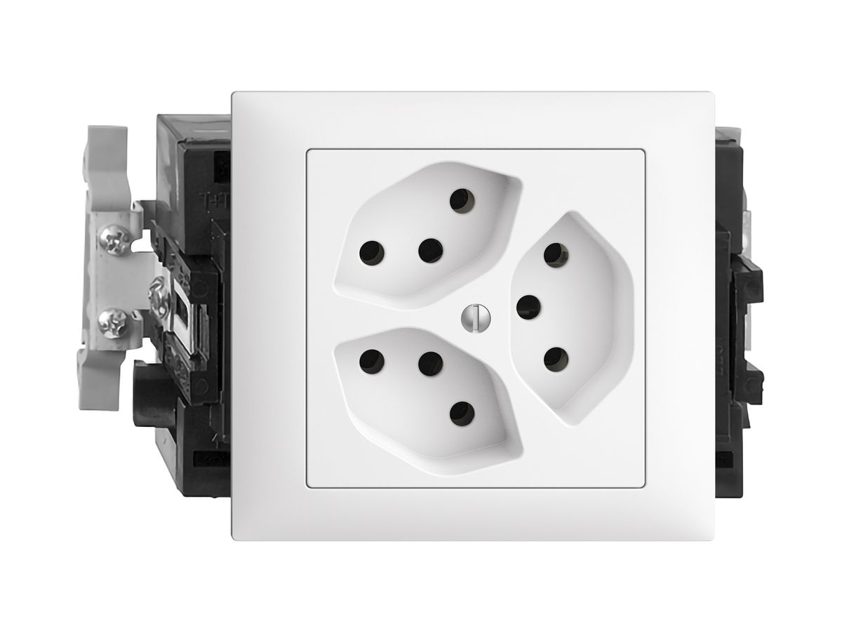 EB-Steckdose EDIZIOdue 3×T13 3×S 49…69mm Snap weiss
