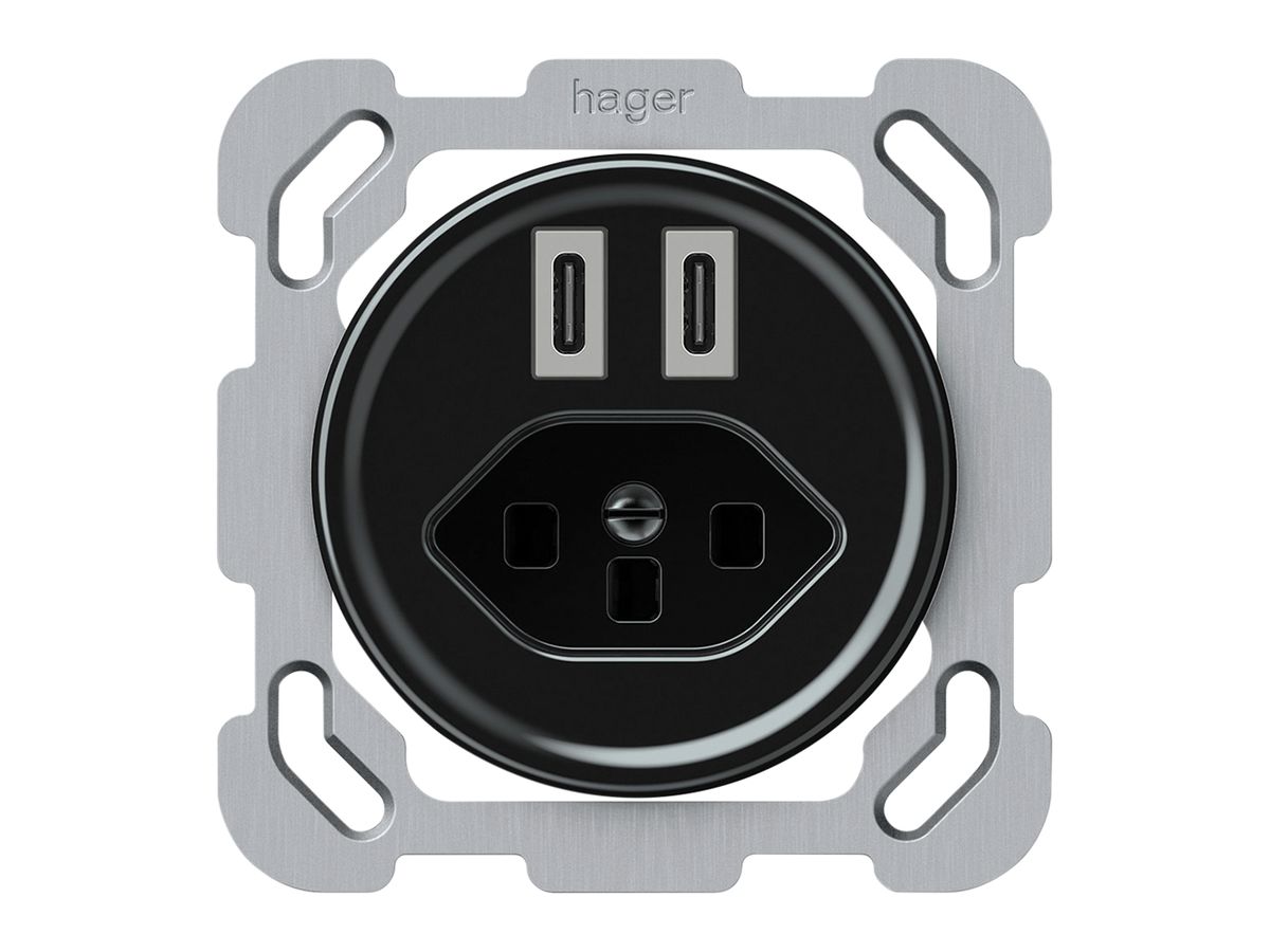 UP-USB-Ladesteckdose origin 2×USB-C 3000mA 5V mit Typ 23 schwarz