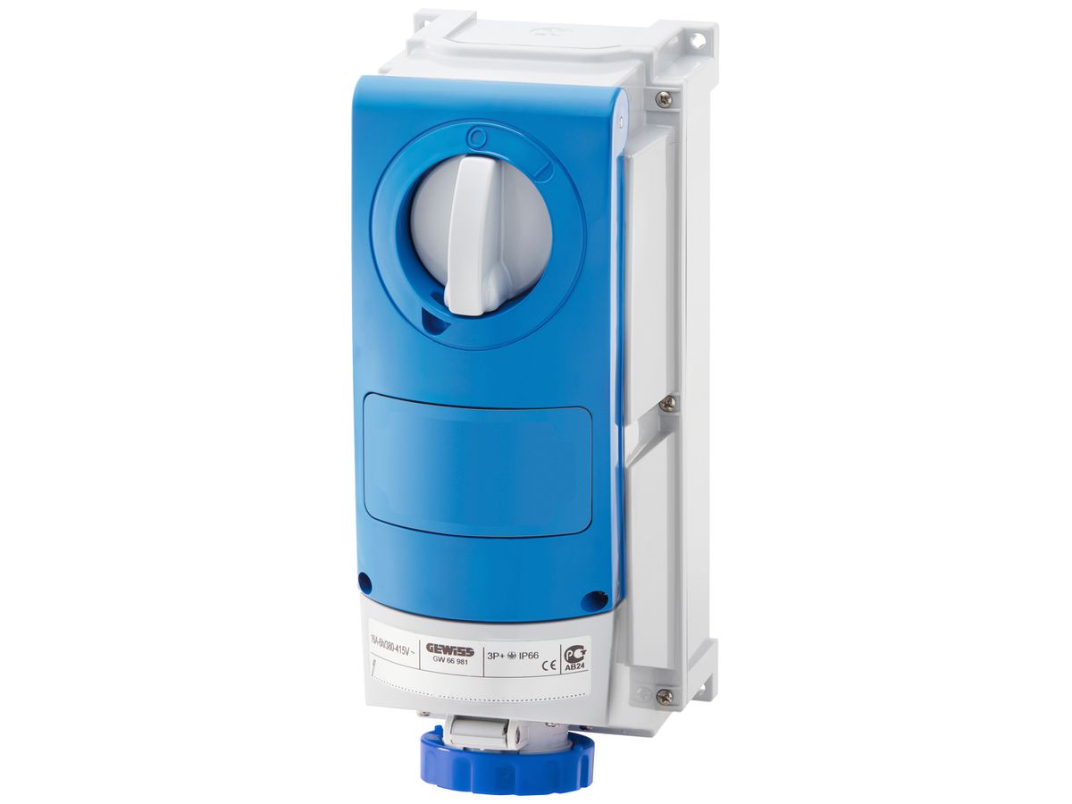 AP-Steckdose CEE Gewiss IB 5P 63A 200…250V bl 9h mechanische Verriegelung IP66