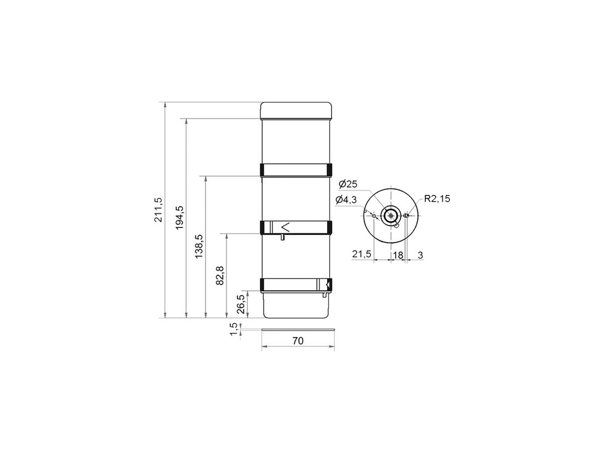 Signalsäule WERMA KS71 BWM, 24VAC/DC, grün/gelb/rot