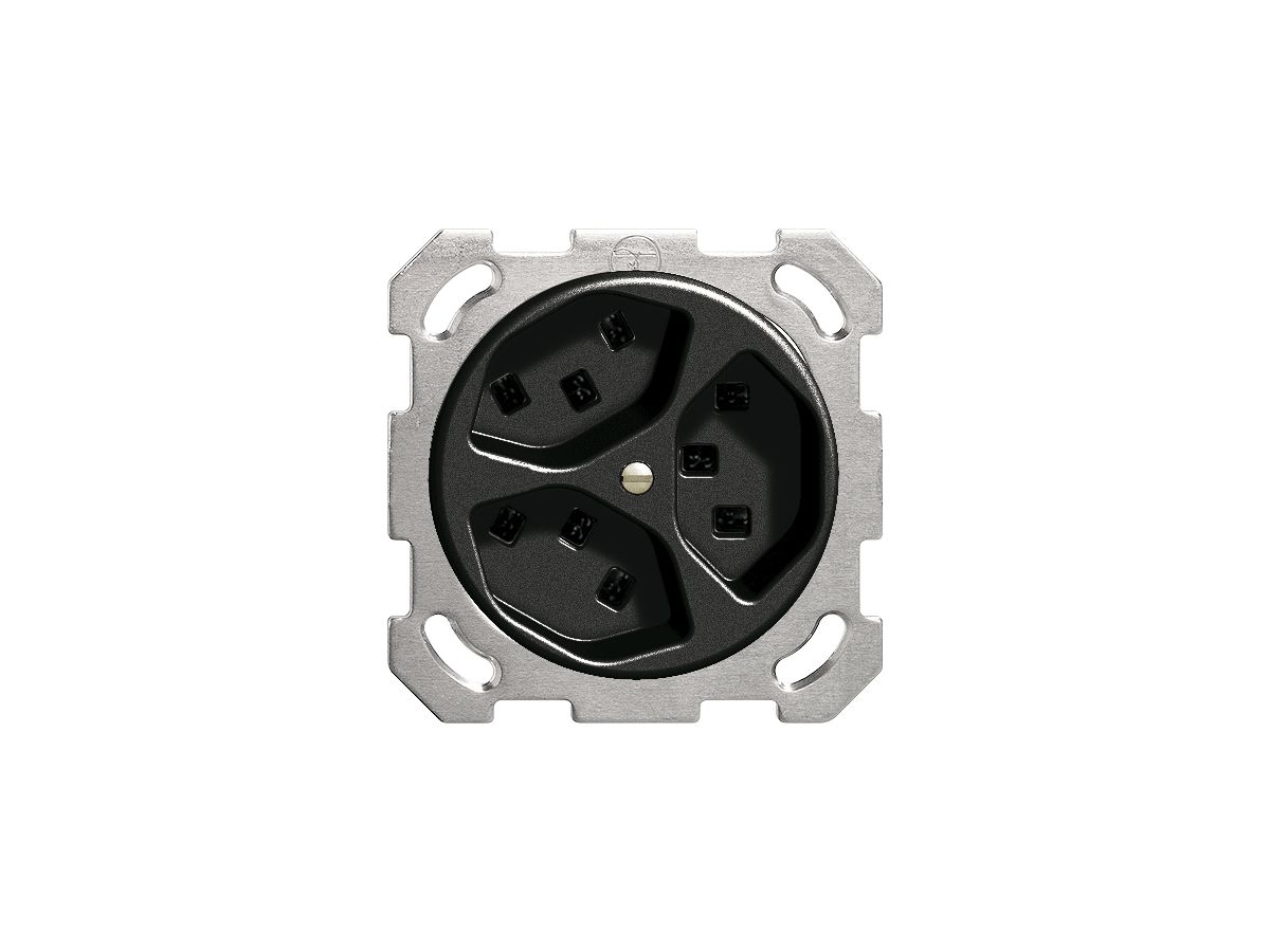 UP-Steckdose 3×T23 16A schwarz, FH, mit Steckklemmen