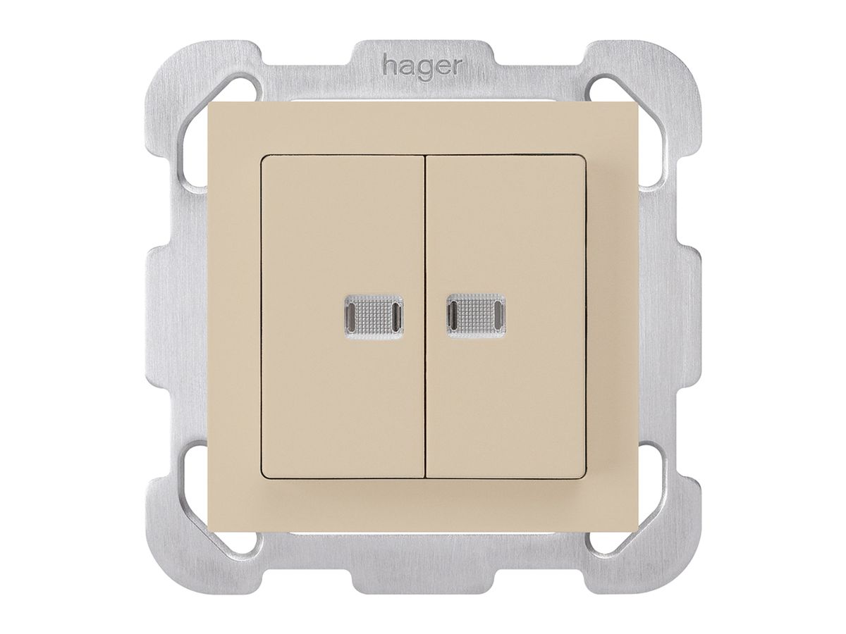 UP-Leuchttaster kallysto 2×A-R/1P mit 2 Linsen beige mit Befestigungsplatte