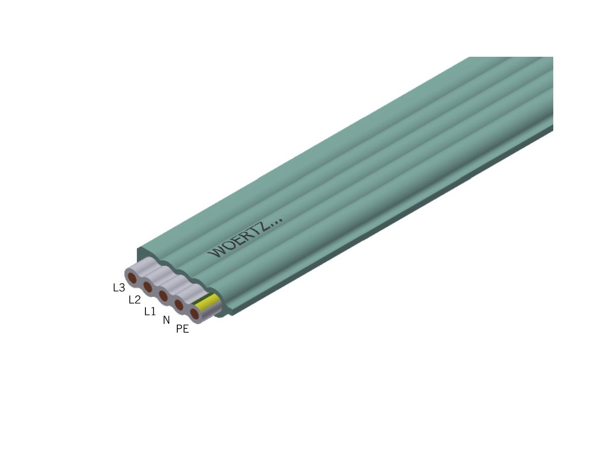 Flachkabel Woertz Ecobus power 5×2.5mm² hgr halogenfrei Cca, Leiter ws ausser PE