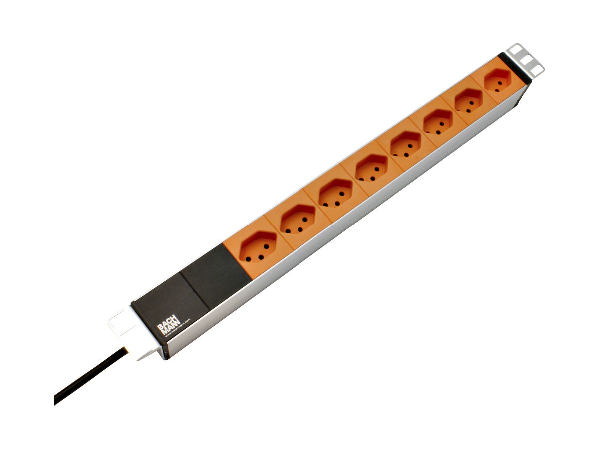 Steckdosenleiste 19" MH 8×T13 1HE, Td 3×1.5mm², 3m, alu/orange