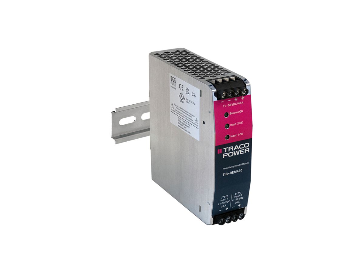 EB-Redundanzmodul Traco TIB-REM480 11…56VDC 2×20A 36×124.2×118.6mm