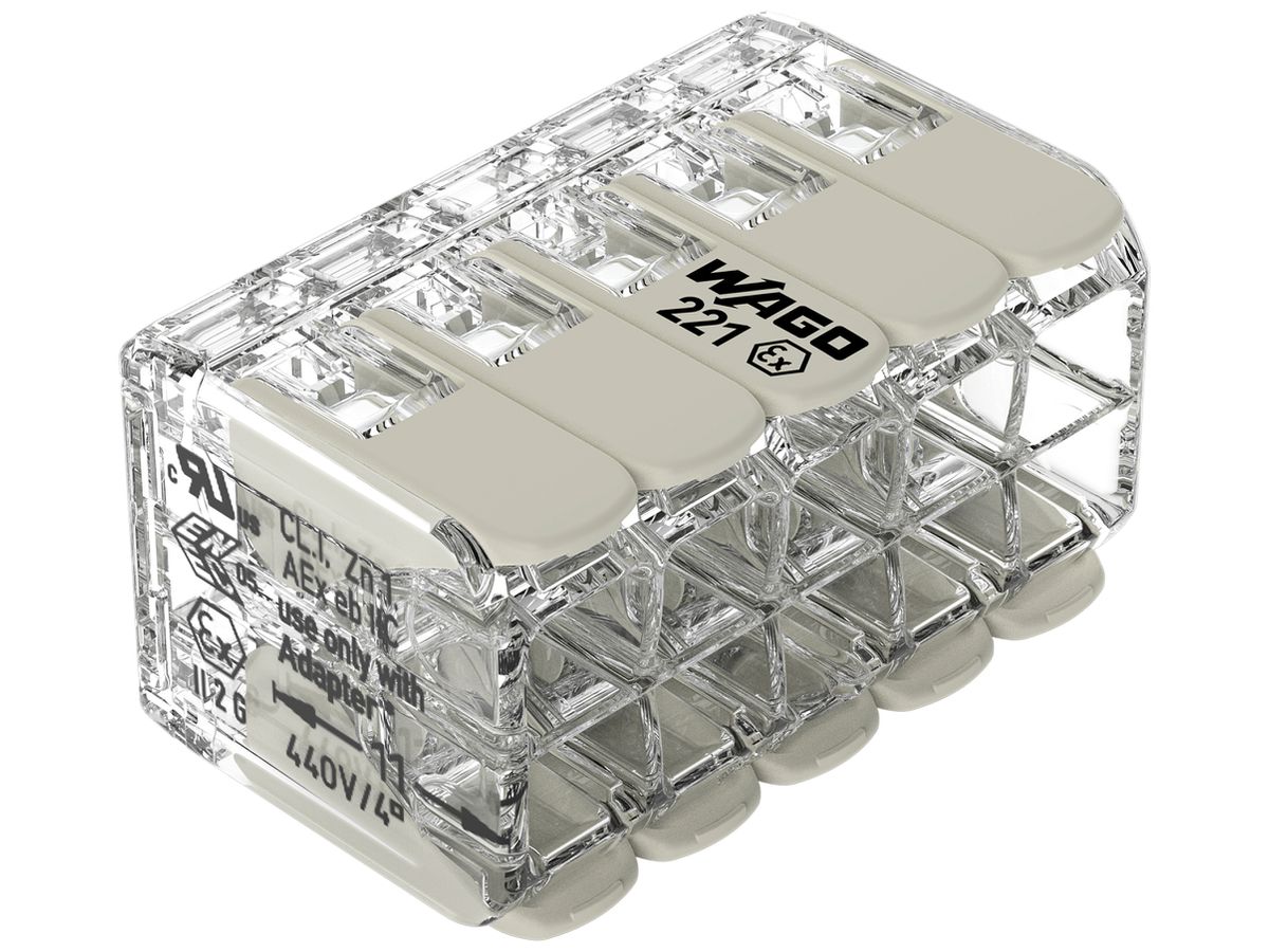 Verbindungsklemme WAGO 10L 0.2…4mm² mit Hebel grau Transparent für Ex