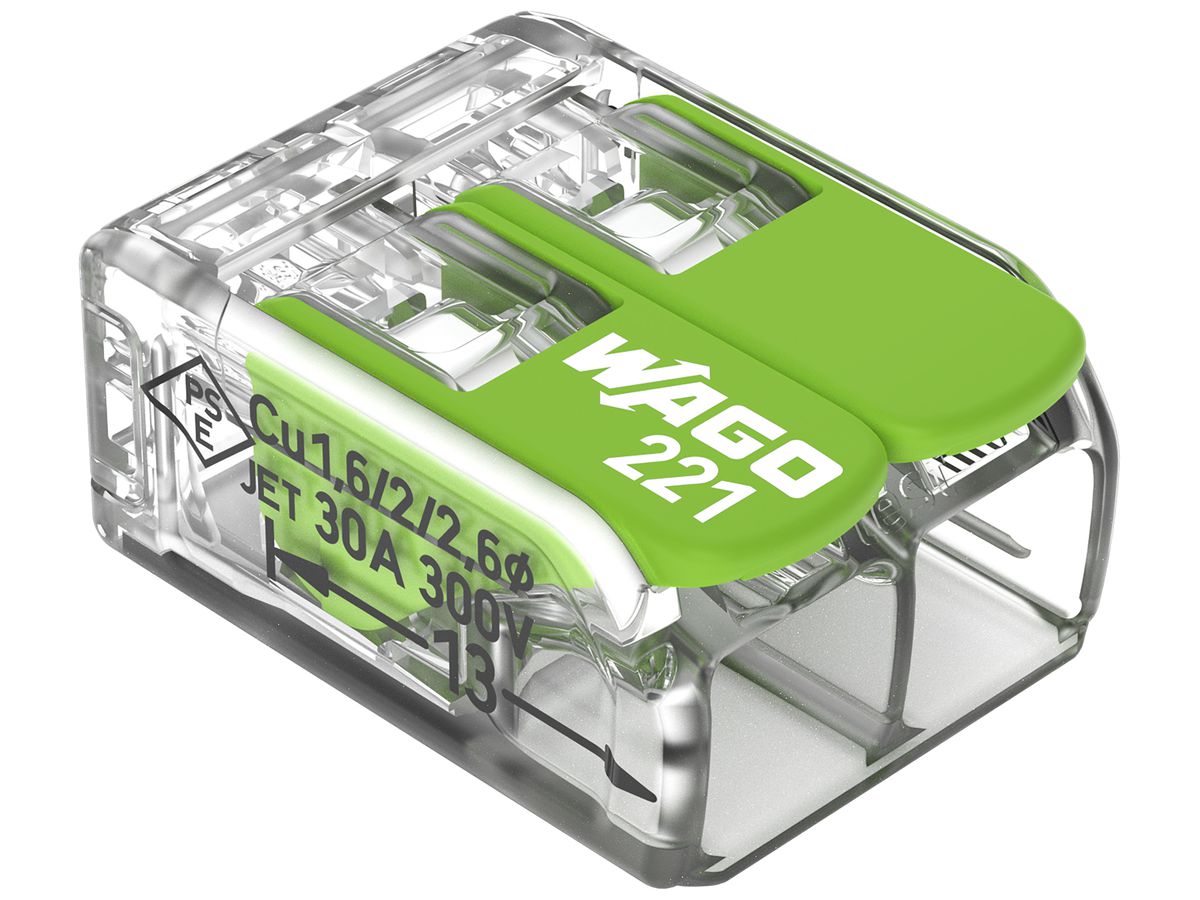 Verbindungsklemme WAGO Green Range 2L 0.5…6mm² mit Hebel gn Transparent