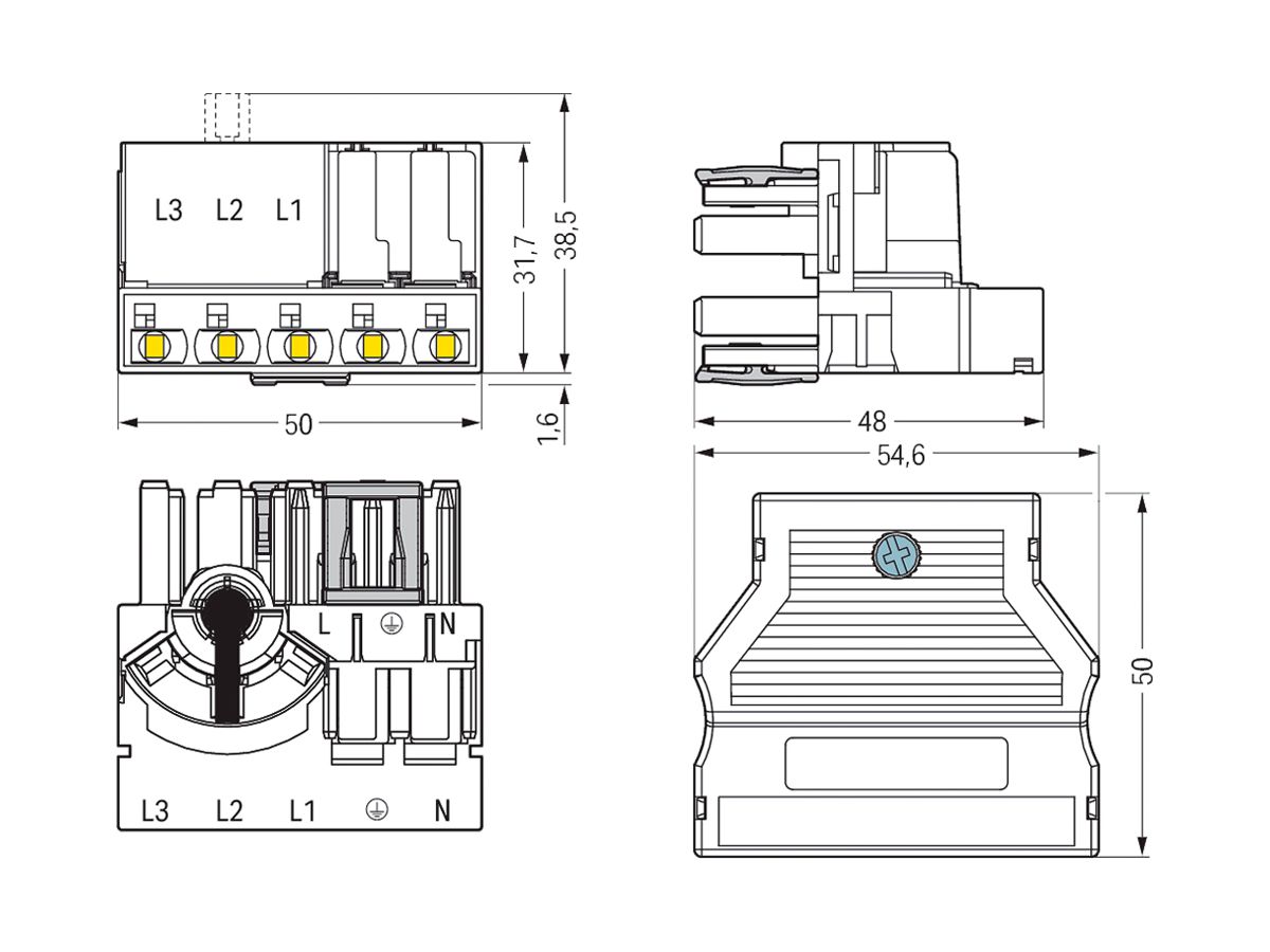 Verteiler WAGO mit Phasenwender 5-/3L weiss